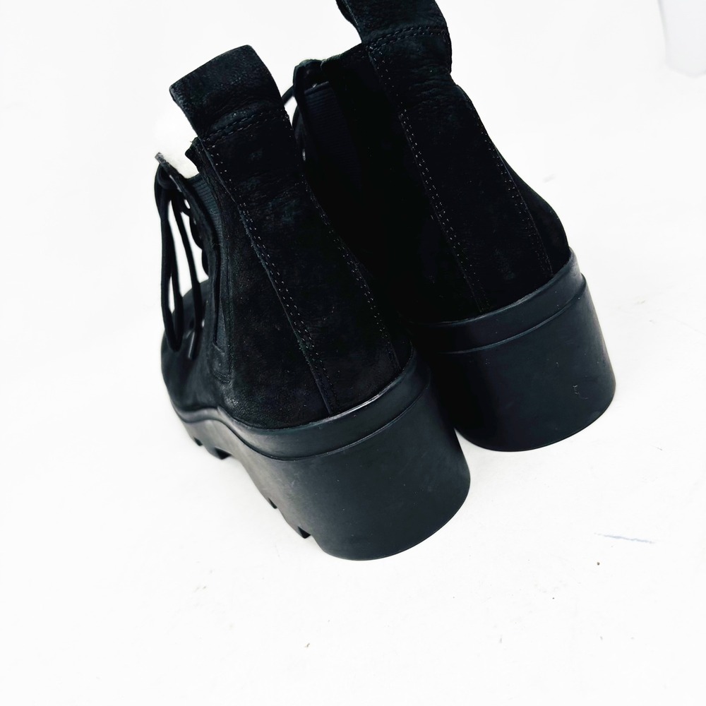 Eileen Fisher Black Suede Lamb Sherpa Fur Lace Up Boots Womens Size 7‎ - Picture 4 of 11
